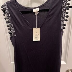 A New Day Black Tank Top with Pom-Pom Detail NEW